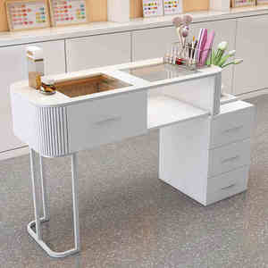 <span class=keywords><strong>Table</strong></span> à ongles style crème blanche multifonctionnelle en verre pour une personne, ensemble complet, luxe léger, <span class=keywords><strong>table</strong></span> à ongles minimaliste pour la maison - Product Image 6