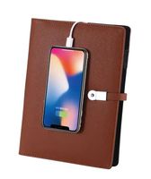 Nouveau cahier A5 à charge sans fil tendance avec boucle d'affichage du logo LED Clé USB cachée et batterie externe intégrée de 8000mAh