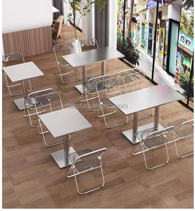 Moderno ristorante interno stile caffè in acciaio inox tavoli e sedie bianco tavolo e <span class=keywords><strong>arancione</strong></span> sedia per la caffetteria <span class=keywords><strong>mobili</strong></span> - Product Image 5