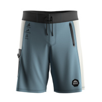 Shorts de bain décontractés pour hommes, bleu ardoise et blanc cassé, motif voilier, super extensibles 4 directions, séchage rapide, deux poches latérales, fermeture à glissière et boutons