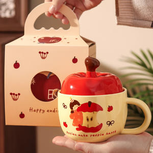 Adorable Apple Shaped Ceramic <strong>Mug</strong> With Lid Perfect Gift for Her Birthday or <strong>Friendship</strong> Day - Product Image 5