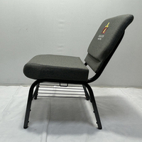 Chaise d'église de connexion avec porte-livres cadre en métal chaise d'église de pasteur gris utilisée pour la vente chaise d'église de conférence en tissu gris