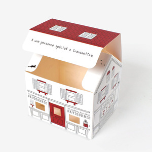 Caja de regalo plegable ecológica japonesa de montaje automático, con forma de <span class=keywords><strong>casa</strong></span> y diseño de línea superior blanca y roja, para hornear y presentar nougat. - Product Image 5