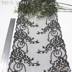 Dentelle fine et douce à paillettes florales brodées pour robes de fête de mariage, textiles de maison, couture, dentelle française <span class=keywords><strong>noire</strong></span> en maille de 22 cm - Product Image 2