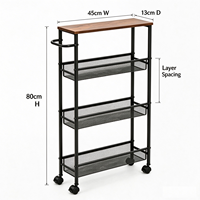 Étagère de rangement étroite à roulettes multi-niveaux pour espaces restreints, chariot utilitaire mobile pour salle de bain et organisation domestique, faible MOQ