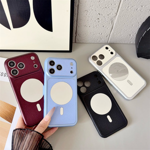 เคสโทรศัพท์หนังแท้แบบกระจกแม่เหล็กสำหรับ iPhone 18 17 16 15 14 Pro Max ลายเส้นวงกลมนีออนแบบนูน - Product Image 5
