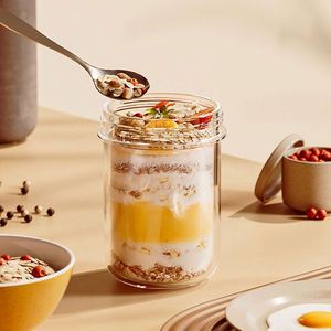 Bocaux Mason en verre portables de 16 oz pour petit-déjeuner, avec couvercles et cuillères réutilisables en plastique pour overnight oats - Product Image 3