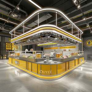 Pantalla de gama alta Cafetería de negocios Diseño de cafetería Luz LED amarilla Mostrador de té de burbujas Café Bar Quiosco - Product Image 6