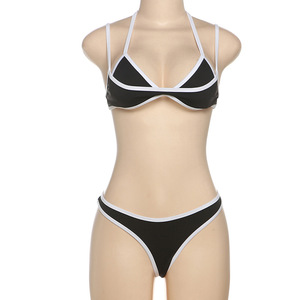 <span class=keywords><strong>Maillot</strong></span> <span class=keywords><strong>de</strong></span> <span class=keywords><strong>bain</strong></span> d'été sexy avec logo personnalisé pour femmes, ensemble bikini plage, soutien-gorge licou à bordure blanche, <span class=keywords><strong>culotte</strong></span> patchwork, ensemble 2 pièces, <span class=keywords><strong>maillot</strong></span> <span class=keywords><strong>de</strong></span> <span class=keywords><strong>bain</strong></span> - Product Image 3