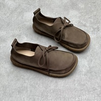 Chaussures basses décontractées en cuir véritable pour femmes, à lacets, style vintage artistique, résistantes à l'usure, polyvalentes, vente en gros