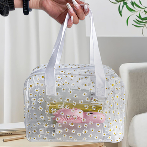 Wholesale 2 Pcs Durable Waterproof PVC Versatile Zipper Jelly Daisy Tote <strong>Bag</strong> Travel <strong>Cosmetics</strong> Pouch with Handle Makeup <strong>Bag</strong> - Product Image 4