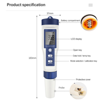 Testeur de Qualité d'Eau Numérique Portable et Étanche 5 en 1 TDS EC PH Salinité Température pour Piscines Aquariums
