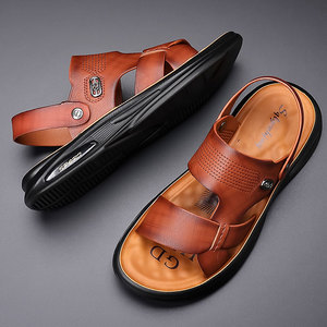 Nouvelles sandales homme 2026 en cuir véritable double usage, chaussures de plage et d'extérieur, tongs homme à semelles souples antidérapantes pour la conduite - Product Image 3