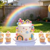 48 pièces de décorations de gâteau, fleurs, boules disco arc-en-ciel pour le gâteau d'anniversaire d'une fille