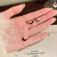 Parure de bijoux en or véritable 18 carats plaqué or avec zircone, motif petit cheval, collier et boucles d'oreilles - Nouvelle collection style chinois, bijoux du zodiaque