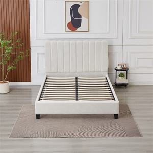 <span class=keywords><strong>Cama</strong></span> Doble Moderna Blanca con Almacenamiento, Muebles de Dormitorio, Cabecera de Madera Suave, Estructura de <span class=keywords><strong>Cama</strong></span> con Tela de Lino - Product Image 2