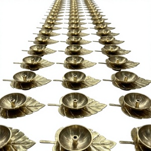 AG Elements AG-<b>Lamp</b>-Brass-Blue Small Solid Brass Leaf Oil <b>Lamp</b> Gift Item Decorative Souvenir Lightweight 27g Corporate Gift Bulk - Product Image 1