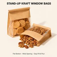Sacs à biscuits avec fenêtre en papier kraft, résistants à la graisse, avec fermeture à lien métallique pour biscuits aux pépites de chocolat, biscotti, macarons, shortbread, emballage individuel pour friandises