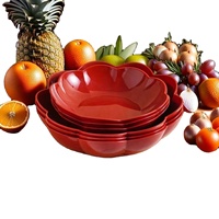 Rode bloeivormige fruit schaal, stapelbaar dienblad voor feestelijke bruiloften, huishoudelijk gebruik en snacks.