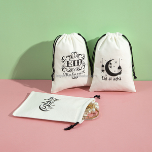 <b>White</b> Printed Cotton Linen Drawstring Pouch for Moslem Jewellery Essential Oils Candles Packaging for Eid Al-Fitr Gift Dust <b>Bags</b> - Product Image 2