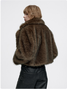 Chaqueta de piel de zorro esponjosa de estilo americano Vintage para mujer, chaqueta de piel <span class=keywords><strong>Artificial</strong></span> de otoño e invierno, abrigo corto de talla grande con cuello levantado - Product Image 2