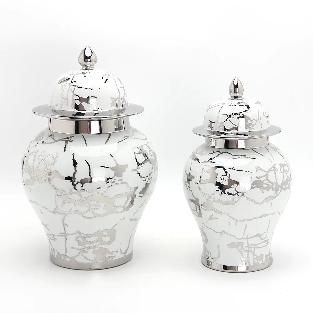 J164S Modern porcelain decorative temple jar silver ceramic ginger jar home decoration