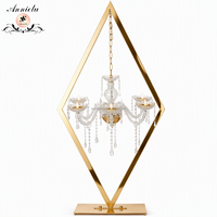 Candélabre en acrylique doré ANNIELU, centre de table, cadre diamanté, chandelier suspendu, porte-bougie pour la décoration de table de mariage ou de banquet