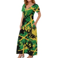 Haute qualité drapeau jamaïcain conception été longue Maxi robe Sexy plage personnalisé OEM fabrication jamaïque col en v Maxi robe pour les femmes
