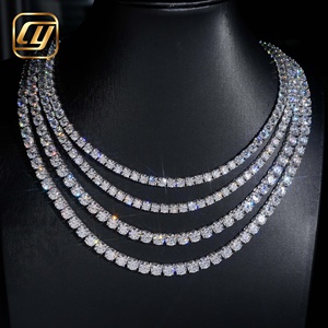 Collier Chaîne Tennis Classique en Argent S925 Plaqué Rhodium avec Moissanite Taille Ronde Brillante, Plusieurs Tailles Disponibles pour Femme, Expédition Rapide, Prêt à Expédier - Product Image 1