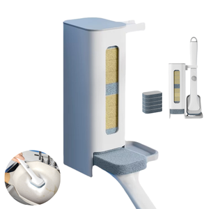 Ensemble <span class=keywords><strong>de</strong></span> brosses <span class=keywords><strong>de</strong></span> nettoyage <span class=keywords><strong>de</strong></span> cuisine à ajout automatique <span class=keywords><strong>de</strong></span> liquide avec tête <span class=keywords><strong>de</strong></span> tampon à récurer/émeri jetable remplaçable à long manche en plastique - Product Image 2