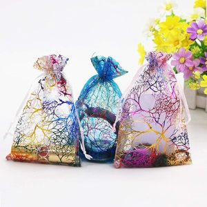 結婚式のベビーシャワー用ラタンサンプルディスプレイ巾着袋 カラフルなコーラル金箔ギフトガーゼウェディングシアー オーガンザギフトバッグ - Product Image 5