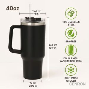 Insulated Travel Mug 30oz Stainless Steel With Handle and Straw Vacuum <b>Flask</b> for <b>Hot</b> or Cold <b>Drinks</b> - Product Image 6
