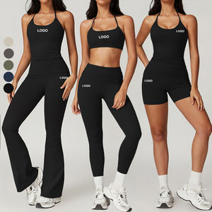 Women's 5-Piece Breathable Spandex Nylon Yoga Set With <b>High</b> <b>Waist</b> <b>Flare</b> Pants Biker Shorts Sports Bra Quick Dry Sweat-Wicking Ac - Product Image 5