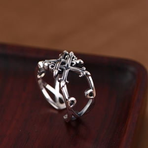 Real Silver S925 Silver <strong>Ring</strong> Jewelry Vintage Personalized Rock Letter <strong>X</strong> Adjustable <strong>Ring</strong> for Men and Women - Product Image 4
