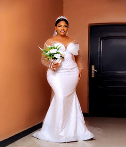 <span class=keywords><strong>Robe</strong></span> de Mariée Sirène <span class=keywords><strong>Blanche</strong></span> 2026, Style Aso Ebi Arabe, Grande Taille, Perles, Cristaux et Paillettes, <span class=keywords><strong>Robe</strong></span> de Mariée Luxueuse - Product Image 1