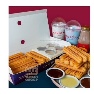 Eco Friendly manico personalizzato Churros frittelle salsa vassoio scatola torta ciambelle biscotti Sushi Brownie carta porta via scatola di imballaggio - Product Image 1