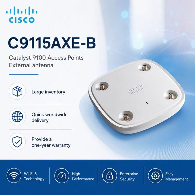 Cisco C9115AXE-B Enterprise Wireless Access Point WIFI6 Indoor with 4x4 MIMO and 1 Year Warranty External Antenna