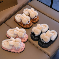 Chaussons d'intérieur chauds et douillets en fourrure pour enfants et femmes, antidérapants, à semelle souple et plate, pour l'hiver