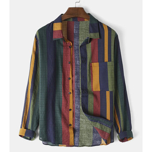 Camisa Casual de Moda para Hombre, Camisa de <span class=keywords><strong>Calle</strong></span> con Cuello y Manga Larga a Rayas de Colores - Product Image 1