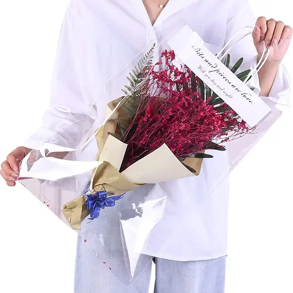 Cyber popular ins-Bolsa de flores portátil transparente, ramo de rosas individuales, bolsa de regalo de plástico opp, bolsa de embalaje floral