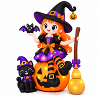 Décoration gonflable d'Halloween sur citrouille avec chat noir, chauve-souris et balai, pour extérieur, jardin, pelouse, fête, vacances