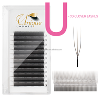 Cils UNIQUE LASHES en U 3D, éventails étroits, cils trèfle 4D 5D, 0,07 mm, fibre PBT coréenne, noir mat doux, haute qualité, vente en gros