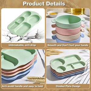 ชุดอาหารเย็นจากฟางข้าวสาลี 24 ชิ้น ชุดช้อนส้อมจานชามแบบไม่แตกหัก รวมถึงจานแบ่งสำหรับเด็ก ชาม ถ้วย ช้อน มีด ส้อม - Product Image 4