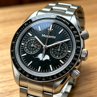 Montre chronographe multifonctionnelle à phases lunaires en acier inoxydable de luxe personnalisée, mouvement mécanique, étanche 100 m pour hommes