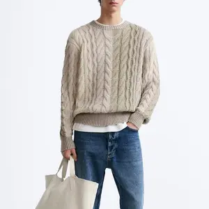 कस्टम लोगो OEM और ODM पुरुषों का स्वेटर उच्च गुणवत्ता क्रू नेक स्वेटर ट्विस्ट रस्सी बुना हुआ कपड़ा पुरुषों के लिए लंबी आस्तीन बुना हुआ शीर्ष स्वेटर