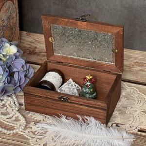 <b>Vintage</b> Paulownia Wood Jewelry <b>Box</b> Rectangle Flip Top Solid Wood Storage Organizer Desktop Earring Necklace Holder Antique Style - Product Image 2