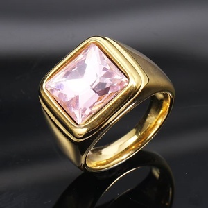 Anillo Cuadrado de Zirconia Australiana para Hombre, Anillo con Incrustaciones de Oro, Acero Inoxidable, Anillo Cuadrado Moderno - Product Image 6