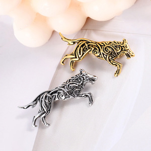 Broche Loup Broche Rétro Cristal Rhinestone Broche Antique Or et Argent Antique Animal Pin - Product Image 1