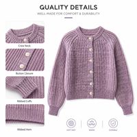 Cardigan en tricot pour femme, col rond, motif jacquard côtelé, col en V, décontracté, vintage, à un seul bouton, en coton, cardigan en laine
