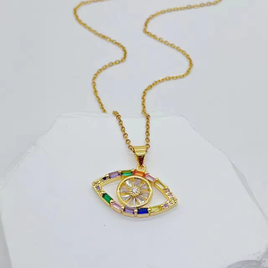 Collar de latón chapado en oro vintage 2025 de moda, collar que no se deslustra, gargantilla con ojo de circonita colorido - Product Image 4